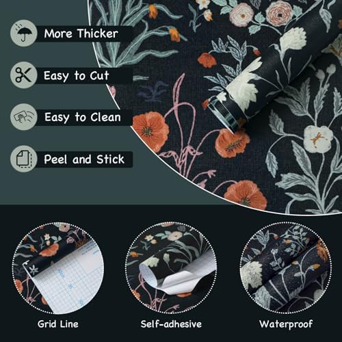 Floral Peel and Stick Wallpaper Vintage Wallpaper Dark Blue Wall Paper - Image 4
