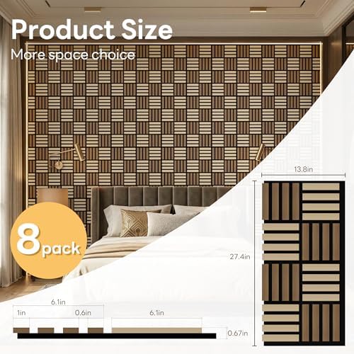 8 Pack Wood 3D Fluted Acoustic Wall Panels, Decorative Slat Wood Paneling - Image 2