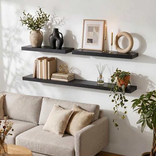 fuqing 40 Inch Floating Shelves, 6.7 Inch Deep Black Wall Shelves Set of 2 - Image 2