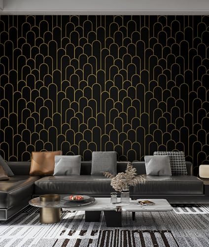 Yasinet Peel and Stick Wallpaper Black and Gold Wallpaper Modern Geometric - Image 6