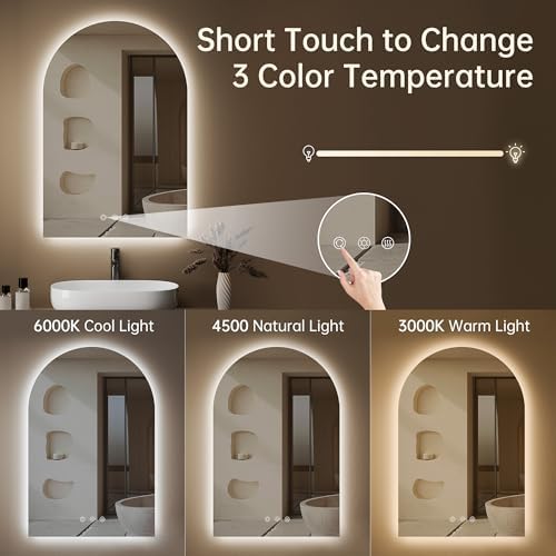 24"x36" Arched LED Lighted Bathroom Mirror - Image 4