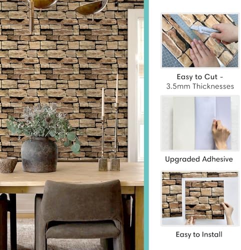 Commomy 3D Faux Stone Peel and Stick Wall Sticker 10 Pcs 11.8" x 11.8" - Image 5