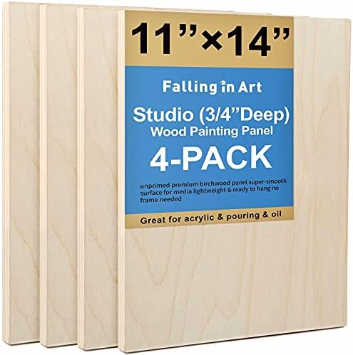 Falling in Art 4 Pack 11x14’’ Unfinished Birch Wood Panels Kit by FallinginArt