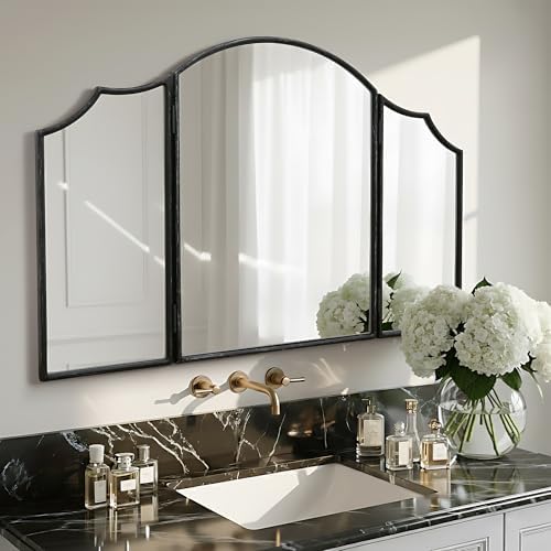 Besdomus Black Scalloped Vanity Mirror: 36"x24" Three Sided Dresser Miror - Image 6