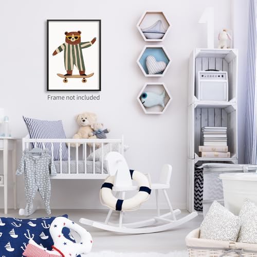 Cool Skateboarding Bear Wall Art Funny Cute Animal Canvas Poster Fashion - Image 3
