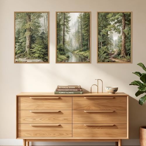 HLNIUC Green Misty Forest Framed Canvas Wall Art, Large Vintage Rainforest Path - Image 3
