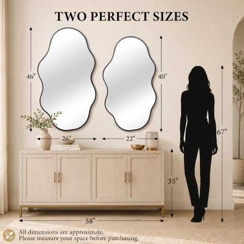 26"x46" Irregular Black Wall Mirror, Wavy Asymmetrical Mirror - Image 4