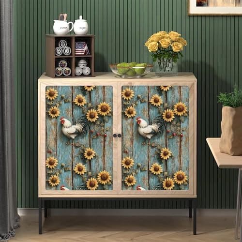 Sunflowers Rooster Peel and Stick Wallpaper 17.3"x78.7" Wood Vintage Non-Woven - Image 2