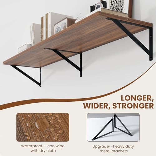 Heimlove 48W x 12D Deep Floating Shelves Set of 2 Walnut - Image 6