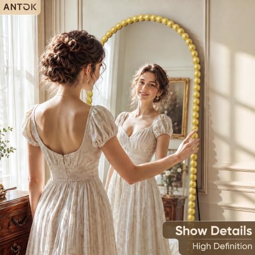 Antok 71" x 28" Arched Full Length Mirror, Antique Beaded Frame Floor Standing - Image 4