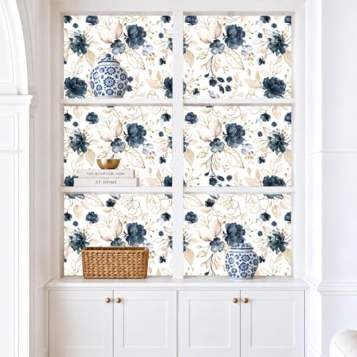 Navy Blue Floral Peel and Stick Wallpaper 17.7"x118" - Image 4