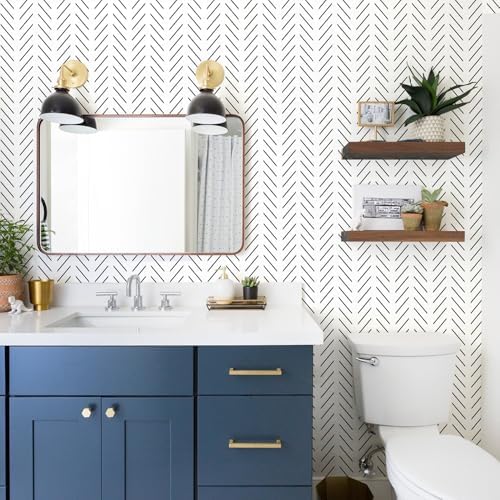 Orainege Black and White Peel and Stick Wallpaper Herringbone Contact Paper - Image 6