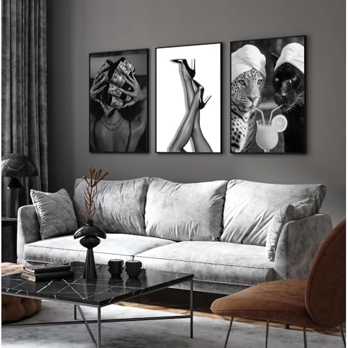 Youillne Black White Leopard Wall Art Trendy Cheetah Canvas Wall Decor Fashion - Image 3