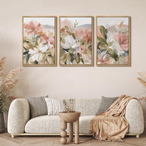 MUDECOR Framed Canvas Print Wall Art Blush Floral Abstract Neutral Botanical - Image 2