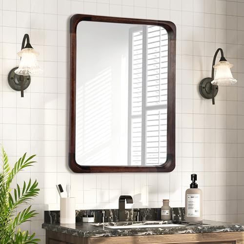 Tanmicoshomy Solid Wood Bathroom Mirror 20x30 Inch, Rustic Wall Decor - Image 2