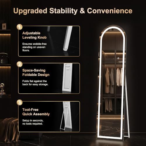 Delma LED Arched Full Length Mirror, Dimmable & 3 Color Lighting, - Image 3