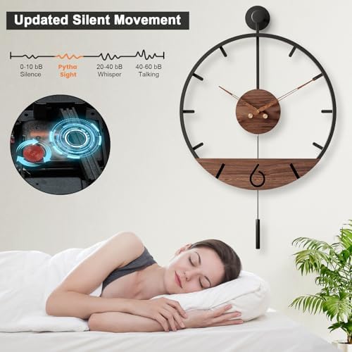 Pytha Sight 30.7×20 Inch Large Modern Minimalist Walnut Pendulum Wall Clock - Image 5