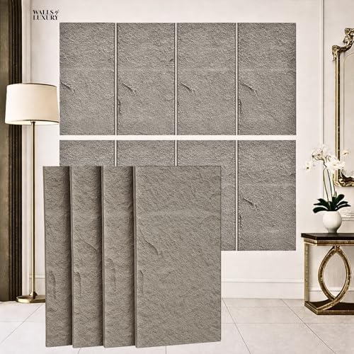 Walls of Luxury 3D Faux Stone Wall Panels, Cement Gray, PU Wall Paneling by Unknown