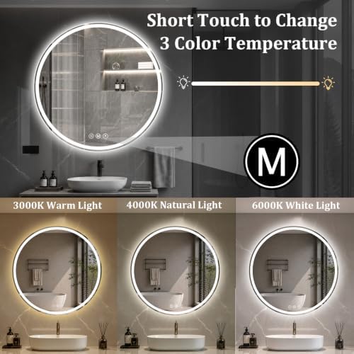Round LED Bathroom Mirror, 26 Inch, HD Shatterproof Tempered Glass - Image 5