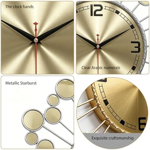 Silver Wall Clock 23" Decor Silent Battery Operated, Mid Century Modern - Image 2