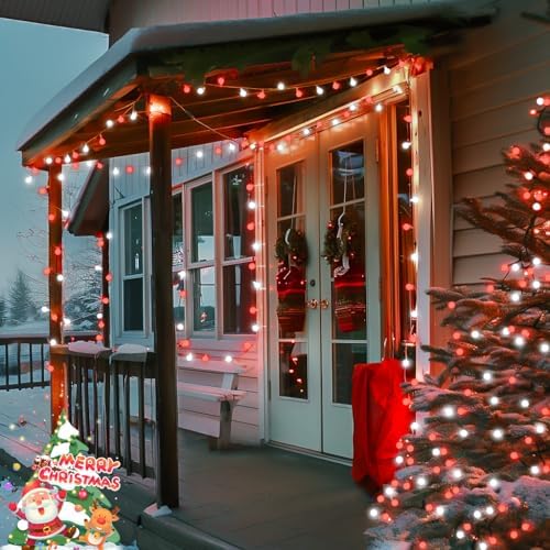 JMEXSUSS Connectable 100 LED Globe Red and White Christmas Lights Indoor - Image 5