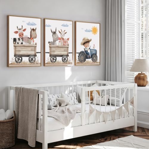 Farm Nursery Animal Wall Art Decor Baby Kids Room Poster Boy Tractor Prints - Image 3