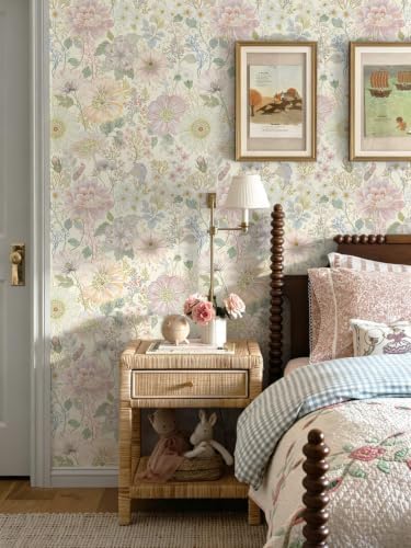 Ismoon Peel and Stick Wallpaper Floral Wallpaper 17.3in x 32.8ft Pink and Green - Image 3