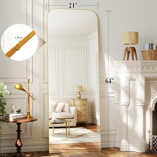 Arched Floor Length Mirror 64"x21" Matte Gold Leaning or Hanging - Image 5