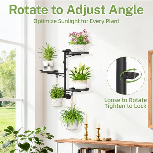 iDavosic.ly Wall Plant Holder, Rotating Floating Window Shelf, 3-Tier Black - Image 2