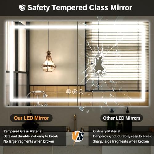XRAMFY 40"X60"LED Bathroom Mirror, Backlit + Front Lit Wall Mirror - Image 5