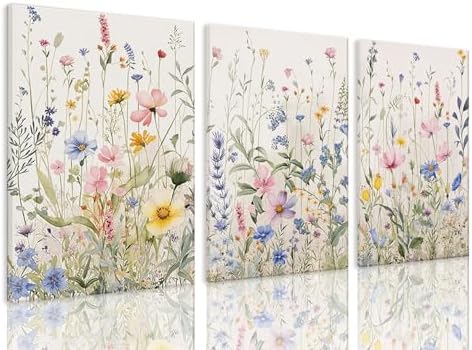 Bwodke Colorful Wildflower Canvas Wall Art Set of 3, 16x24 inch by Bwodke