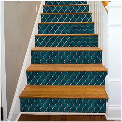 HAOKHOME Geometric Peel and Stick Wallpaper Modern Art Deco Teal Blue Gold - Image 3