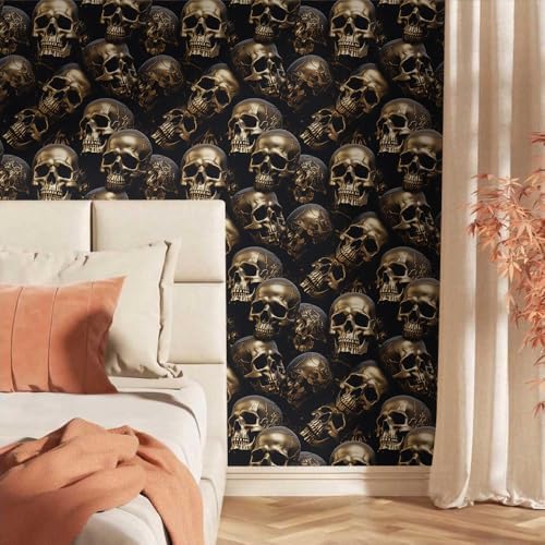 18"x236" Black Gold Creative Gothic Skull Peel and Stick Self Adhesive - Image 2