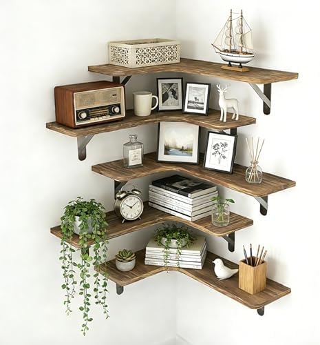 Corner Floating Shelves, Wood Corner Shelves Rustic Brown by Unknown