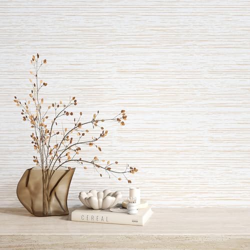 VEELIKE Gold White Grasscloth Peel and Stick Wallpaper Textured Grasscloth - Image 2