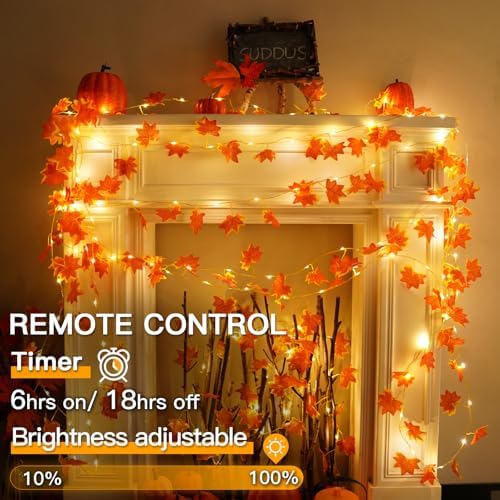 suddus 33FT 100 LED Maple Leaf String Lights Battery Operated Copper Wire - Image 2
