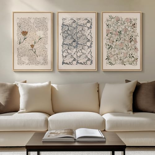 Framed William Morris Boho Floral Canvas Wall Art by Cuspin