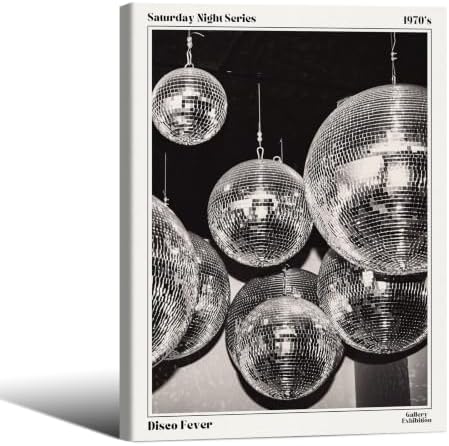 70s Disco Ball Wall Art 8x10in Wooden Framed Vintage Black and White Newspaper by Unknown