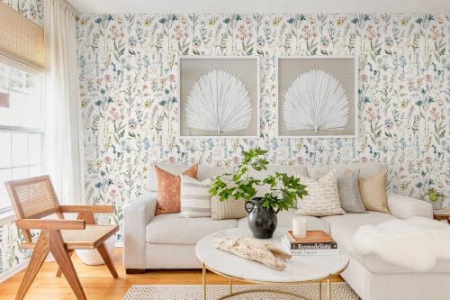 Dimoon Boho Peel and Stick Wallpaper Beige Floral Contact Paper 17.3x362in - Image 5