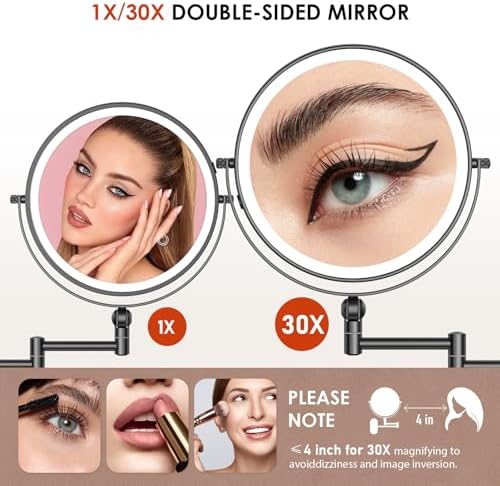 ZLOKLA 9" Wall Mounted Lighted Makeup Mirror, 4000mAh Rechargeable Double Sided - Image 3