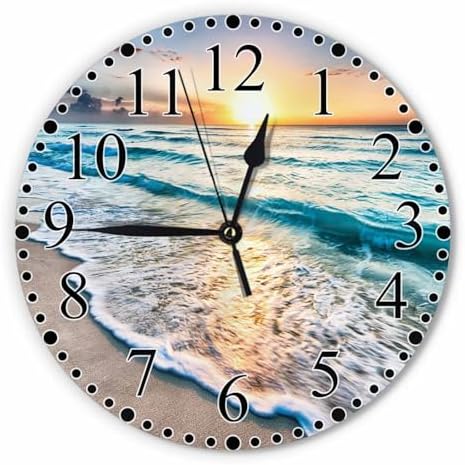 Seaside Wave Wall Clock 10 Inch Battery Operated Ocean Tropical Beach Sunset by Unknown