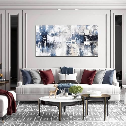 Prepeyssee White and Blue Abstract Canvas Wall Art - Image 3
