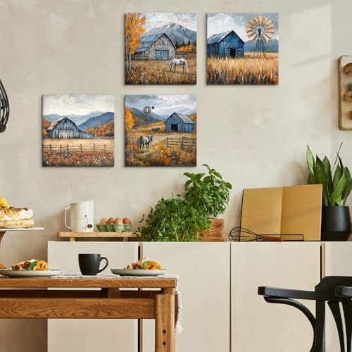 Farmhouse Wall Art Rustic Fall Kitchen Decor Country Windmill Barn Landscape - Image 3
