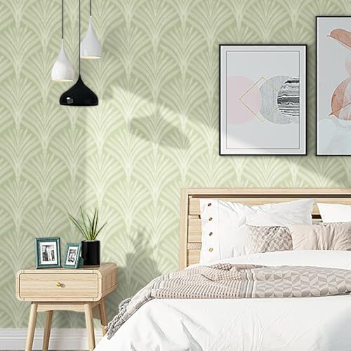 Hopepak Green Peel and Stick Wallpaper, Sage Green Modern Art Deco Wallpaper - Image 2