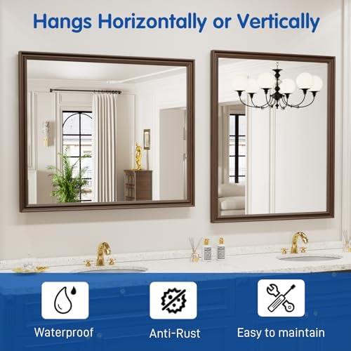 WEER Brown Bathroom Vanity Mirror 36x30 Inch - Image 6