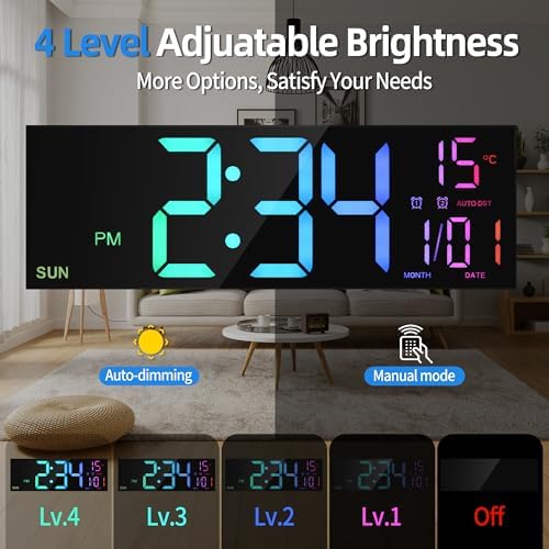 LEIKE 16.2" Digital Wall Clock – RGB, Dual Alarm, Auto-Brightness - Image 3