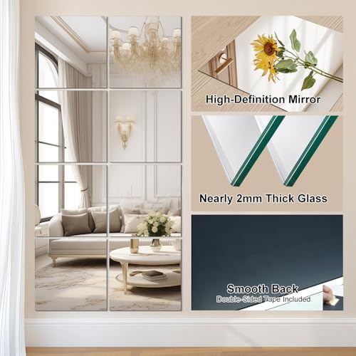 Vlush Sticky Mirror Tiles Fitness Full Length Mirror 11＂x11＂12 Pieces - Image 6