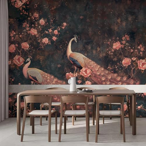 Zeeko Dark Chinoiserie Peacock Wall Murals Peel and Stick 148" W x 98" H - Image 4