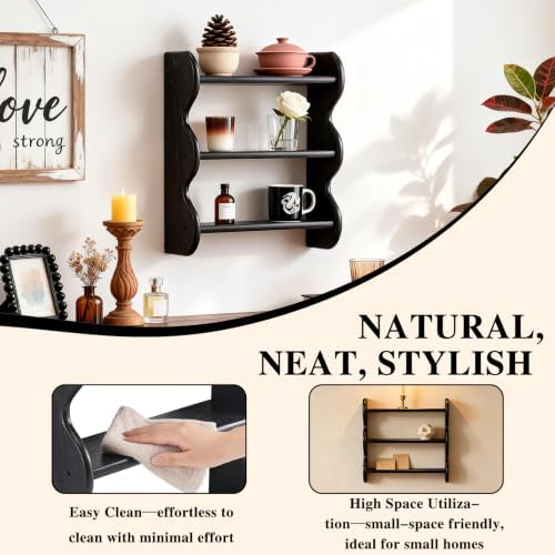 100% Solid Wood Floating Shelf, Vintage Wall Shelves Wall Mounted Storage Rack - Image 3