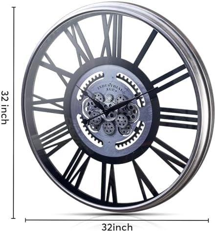 32 Inch Large Wall Clock with Exposed Gears, Silent Roman Numeral - Image 3